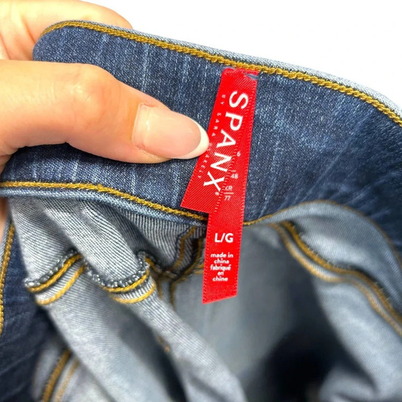 Spanx Distressed Ankle Skinny Jeans Medium Wash Blue Size‎ Large - Picture 7 of 9
